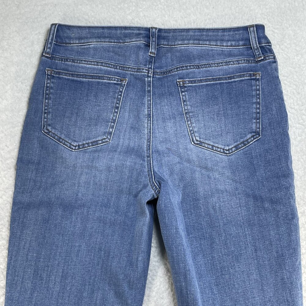 Chicos So Slimming US Size 8 Girlfriend Slim Leg Crop Blue Tie Dye Jeans 29x22 - Picture 4 of 12